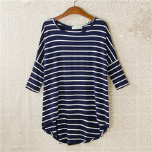 New Fashion Loose T-shirt Large Size O-neck 3/4 Sleeve tShirt Women Stripped Top 70830 SM6