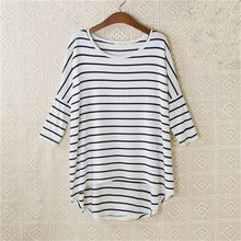 New Fashion Loose T-shirt Large Size O-neck 3/4 Sleeve tShirt Women Stripped Top 70830 SM6