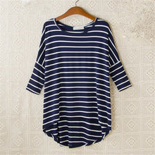 New Fashion Loose T-shirt Large Size O-neck 3/4 Sleeve tShirt Women Stripped Top 70830 SM6
