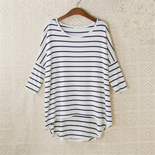 New Fashion Loose T-shirt Large Size O-neck 3/4 Sleeve tShirt Women Stripped Top 70830 SM6