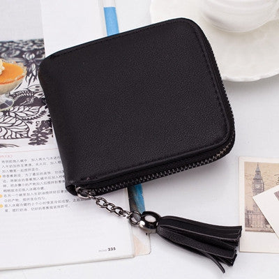 Lovely Wallet PU Leather Change Purse Money Coin Purses Carteras Women Short Small Purses with Tassel CF