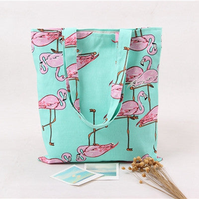 Luxury Handbags Women Bags Designer Flamingos Canvas Shoulder Shopping Bag bolsos femenina CF