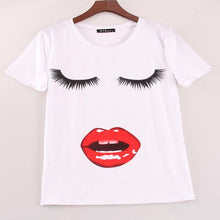 New Fashion Short Sleeve Plus Size T-shirts Female T shirts Print Tops Red Lip Mouth Women Clothing 70603 SM6