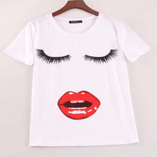New Fashion Short Sleeve Plus Size T-shirts Female T shirts Print Tops Red Lip Mouth Women Clothing 70603 SM6