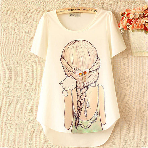 New Fashion Short Sleeve Plus Size T-shirts Female T shirts Print Tops Women Clothing 70831 SM6