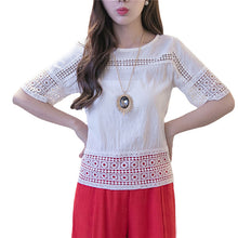 New Fashion Short Sleeve Plus Size T-shirts Female T shirts S-2XL Lace Tops Women Clothing 71060 SM6
