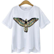 New Fashion Short Sleeve Plus Size T-shirts Female Wing Print Appliques T shirts Women Clothing Top 71047 SM6