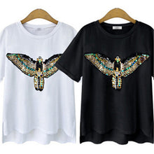 New Fashion Short Sleeve Plus Size T-shirts Female Wing Print Appliques T shirts Women Clothing Top 71047 SM6