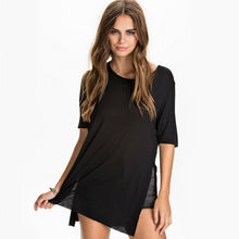 New Fashion Short Sleeve T-shirts Plus Size Female Side Split Long T shirts Top O-neck Women t shirt 71148 SM6
