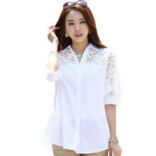 New Fashion Summer Chiffon White Blouse Women Plus Size Tops Casual Half Sleeve Turn-down Spring Lace Shirt 70665 SM6