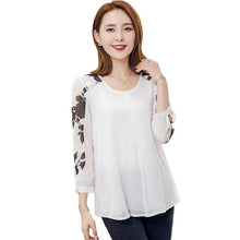 New Fashion Women Button T shirts Print T-shirt Women 0-neck Top 3/4 Sleeve Chiffon M-4XL Korean Style Female tops 70861 SM6