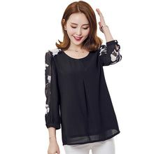New Fashion Women Button T shirts Print T-shirt Women 0-neck Top 3/4 Sleeve Chiffon M-4XL Korean Style Female tops 70861 SM6