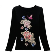 New Fashion Women Full Sleeve Female Diamond tops Bling clothing XL-4XL T shirts Floral Print t-shirt Women Top 72107 SM6