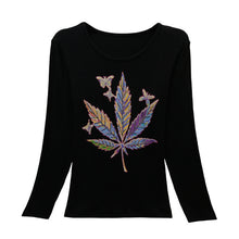 New Fashion Women Full Sleeve Female Diamond tops Bling clothing XL-4XL T shirts Floral Print t-shirt Women Top 72107 SM6