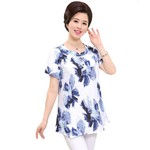 New Fashion Women T shirts Floral Print T-shirt Women O-neck Top Short Sleeve XL-4XL Female Plus Size tops 70914 SM6