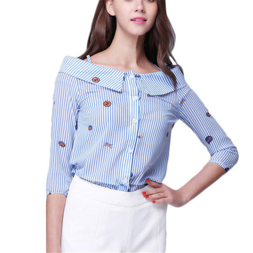 New Fashion Women T shirts Print Panda T-shirt Women Slash-neck With Button Top Short 3/4 Sleeve Chiffon Female tops 70860 SM6
