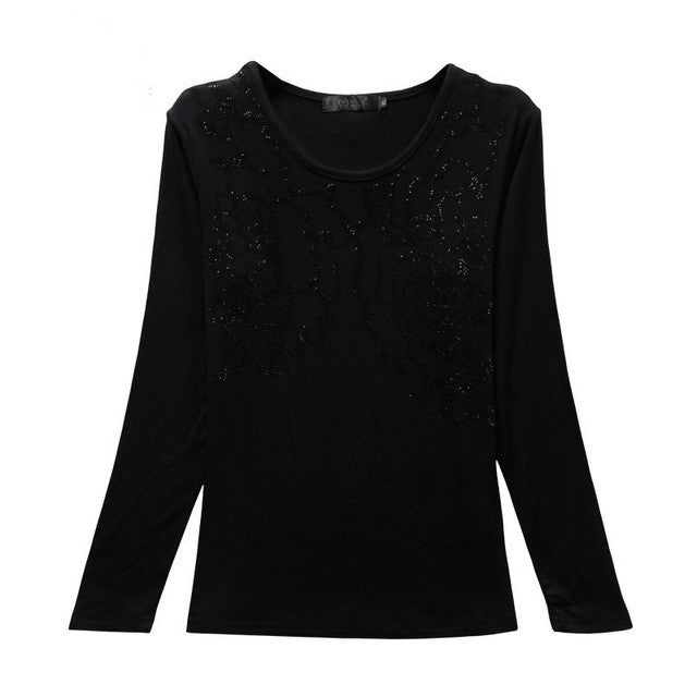 New Fashion Women XL-4XL T shirts clothing Print t-shirt Women Top Full Sleeve Female Bling tops 72102 SM6