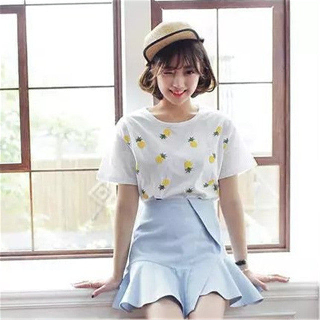 New Fashion Women clothing Short T shirts Pineapple Print t-shirt Women Top Short Sleeve Female Fruit tops 71678 SM6