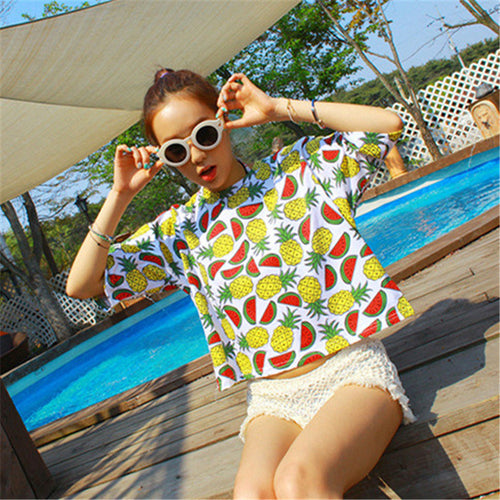 New Fashion Women clothing Short T shirts Print t-shirt Women Top Short Sleeve Female Fruit tops 71680 SM6
