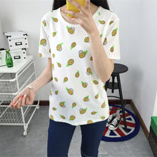 New Fashion Women clothing T shirts Pineapple Letter Print t-shirt Women Top Short Sleeve Female Fruit tops 71683 SM6