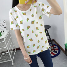 New Fashion Women clothing T shirts Pineapple Letter Print t-shirt Women Top Short Sleeve Female Fruit tops 71683 SM6
