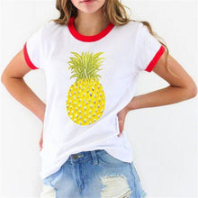 New Fashion Women clothing T shirts Pineapple Print t-shirt Women Top Short Sleeve Female Fruit tops 71621 SM6