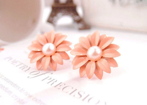flower Earrings Cute Korea Daisy Flower Pearl Stud Earrings Pink For Women CF