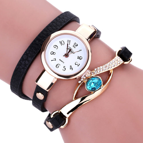 Luxury Rhinestone Watch Women Leather Round Bracelet Wristwatches Dress Watch Vintage Clock Lady Quartz Clock for Girl CF