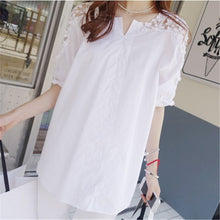 New Plus Size Women Clothing S-5XL Half Sleeve Shirts O-neck Lace Shoulder Patchwork Blouse Fashion Cotton Blouse 70659 SM6
