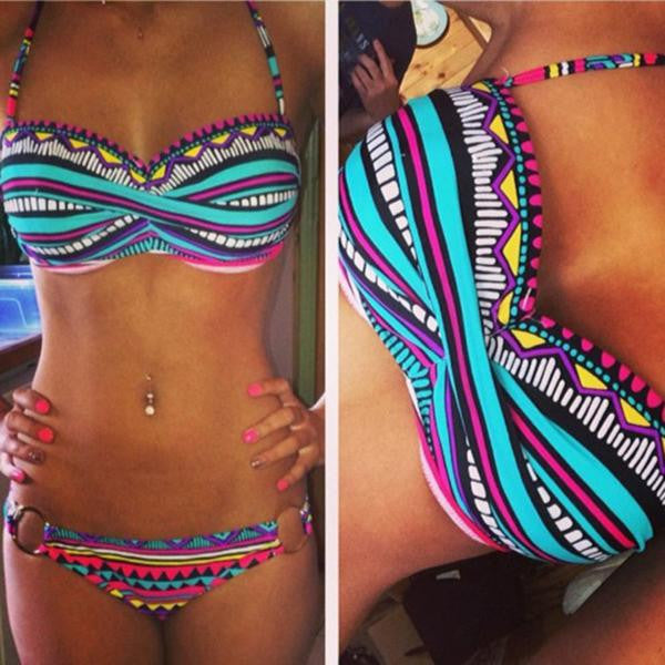 New Sexy Bikinis Women Swimsuit High Waisted Bathing Suits Swim Halter Top Push Up Bikini Set Beach Plus Size Swimwear C411 CF