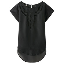 New Short Sleeve Fashion T-shirts Large Size Female T shirts Floral Hollow Out Print Tops Women Chiffon t shirt 71262 SM6