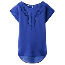 New Short Sleeve Fashion T-shirts Large Size Female T shirts Floral Hollow Out Print Tops Women Chiffon t shirt 71262 SM6