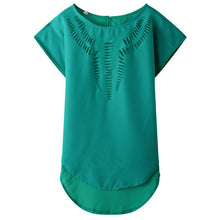 New Short Sleeve Fashion T-shirts Large Size Female T shirts Floral Hollow Out Print Tops Women Chiffon t shirt 71262 SM6