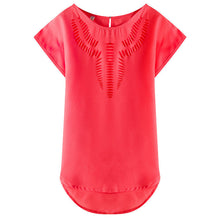 New Short Sleeve Fashion T-shirts Large Size Female T shirts Floral Hollow Out Print Tops Women Chiffon t shirt 71262 SM6
