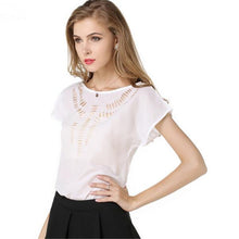 New Short Sleeve Fashion T-shirts Large Size Female T shirts Floral Hollow Out Print Tops Women Chiffon t shirt 71262 SM6