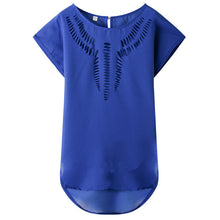 New Short Sleeve Fashion T-shirts Large Size Female T shirts Floral Hollow Out Print Tops Women Chiffon t shirt 71262 SM6