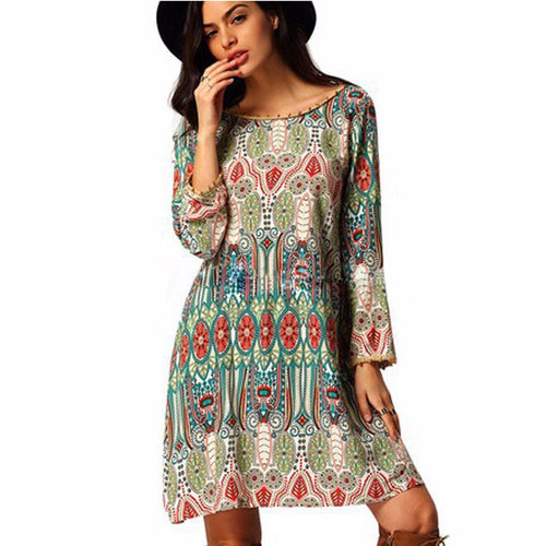 dresses Women casual Bohemian floral flower print dress beach chiffon top dress National Wind Robe CF