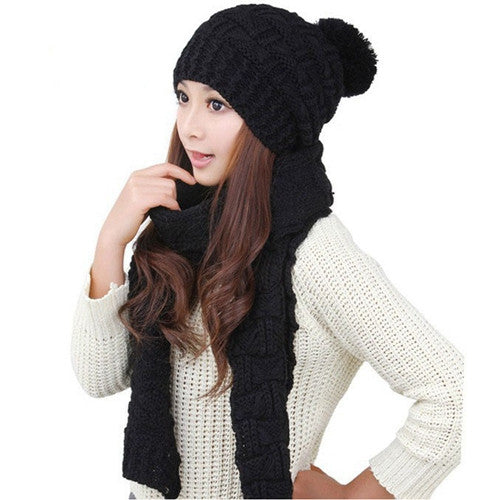 Classic foulard Women Warm Woolen Knit Scarf Shawl Hats Suit European and American popular Sweet Girl CF