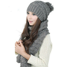 Classic foulard Women Warm Woolen Knit Scarf Shawl Hats Suit European and American popular Sweet Girl CF