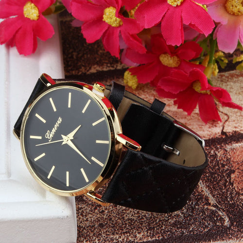 luxury faux leather geneva watches candy color quartz watch s Women Men Reloj Relogio CF