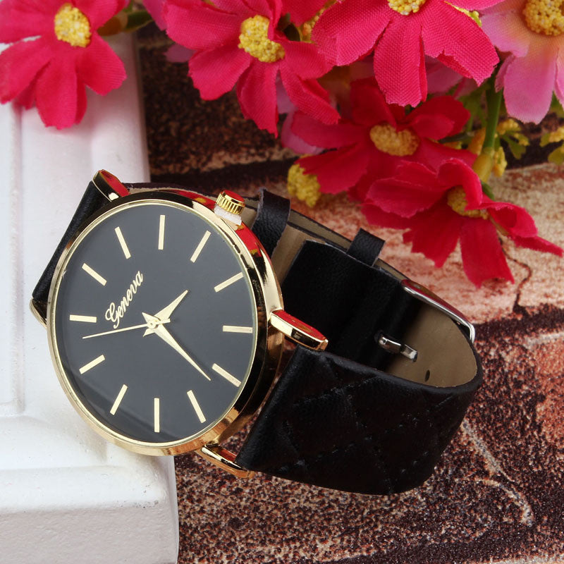 luxury faux leather geneva watches candy color quartz watch s Women Men Reloj Relogio CF