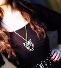 arriveWomen Necklace Lady Crystal Big Blue Eyed Owl Long Chain Pendant Sweater Coat Necklaces Jewelry CF