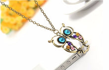arriveWomen Necklace Lady Crystal Big Blue Eyed Owl Long Chain Pendant Sweater Coat Necklaces Jewelry CF
