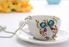 arriveWomen Necklace Lady Crystal Big Blue Eyed Owl Long Chain Pendant Sweater Coat Necklaces Jewelry CF