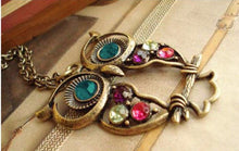 arriveWomen Necklace Lady Crystal Big Blue Eyed Owl Long Chain Pendant Sweater Coat Necklaces Jewelry CF