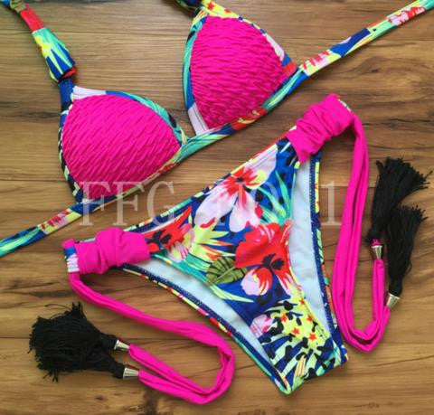 new style sexy bra high neck bikini set print women swimwear bikinis crop top biquini swimsuit bathing suit K44 CF