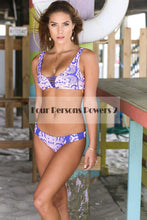 new Print top Sexy V Strap neck bandage bikini set Fresh Floral women Swimwear Beach Swim suit bathing CF