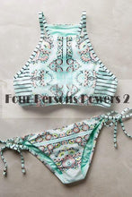new Print top Sexy V Strap neck bandage bikini set Fresh Floral women Swimwear Beach Swim suit bathing CF