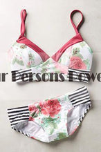 new Print top Sexy V Strap neck bandage bikini set Fresh Floral women Swimwear Beach Swim suit bathing CF