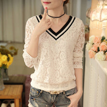 Blusas femininas Casual Women Hollow Out Blouses Long Sleeve Tops Autumn Stand Lace Print Shirts 71768 SM6
